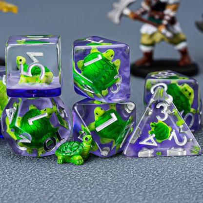 DND Resin Tortoise Dice Set, D&D Polyhedral Dice for Dungeons and Dragons RPG, MTG Role Playing Games D and D Dice 7pcs D20 D12 D10 D8 D6 D4 - color: Green Tortoise
