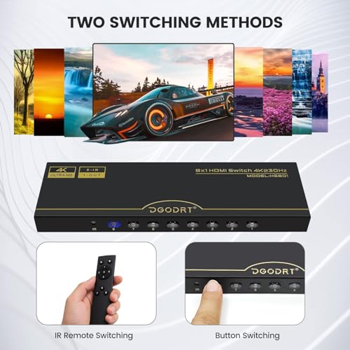 DGODRT 8×1 HDMI Switch 8 in 1 Out, 8 Port 4K HDMI Switcher Selector Box with IR Remote Control, Support 4K@30Hz Ultra HDR HDCP 3D 1080P for Xbox PS4 PC Laptop - size: 4K@30Hz/8 in 1 Out