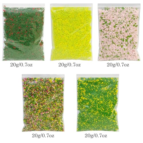 Cayway Mixed Color Tree Powder Model, 5 Pack Simulation Tree Powder, Simulation Flower Modelling Powder, DIY Model Trees Basing Material Kit for Building Model Railway Diorama Scenery - style: Style C