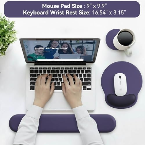 Mouse Pad with Keyboard Wrist Rest,Ergonomic Mouse Pad Wrist Support PU Base with Coaster,Mousepad with Nonslip Base for Computer Laptop Keyboard Home&Office - color: G-Grey&Black