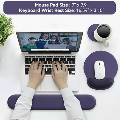 Mouse Pad with Keyboard Wrist Rest,Ergonomic Mouse Pad Wrist Support PU Base with Coaster,Mousepad with Nonslip Base for Computer Laptop Keyboard Home&Office - color: G-Grey&Black