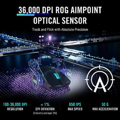 ASUS ROG Harpe Ace Aim Lab Wireless Esports Gaming Mouse – Aim Lab Settings Optimizer, Pro-Tested, Right-Handed, 54g Lightweight, Tri-Mode Connectivity, 36K DPI, 90Hr Battery, PC/Mac Support - Black - color: Black, style: Harpe Ace Aim Lab