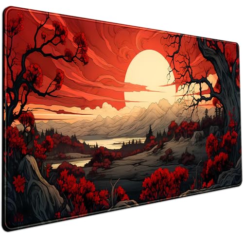 Red and Black Mouse Pad Japanese Mouse Pad XL Black Anime Big Mouse Pads for Desk Large Gaming Large Mouse Pad for Men Desk Pad with Stitched Edges Non-Slip Large Computer Mat, 31.5x15.7 in. - color: Apocalypse Scenery
