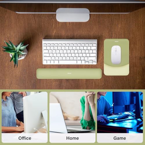 MOSISO Wrist Rest Support Mouse Pad & Keyboard Set, Olive Green | Rectangular Ergonomic Mousepad, Non-Slip Base, Home/Office Pain Relief & Easy Typing, Neoprene Cloth & Raised Silicone Lining - color: Olive Green