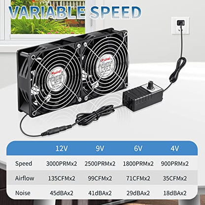 Wathai 120mm 240mm x 38mm Computer Fan with AC Plug Powerful Airflow | Dual Ball Variable Speed Controller AC 110V - 240V for CPU Mining Rig Machine Chassis Server Workstation Cabinet Cooling - style: 120mm x 2