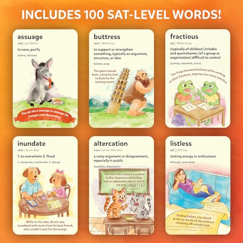 Skillmatics Vocabulary Flash Cards for SAT Prep – Learn 100 Words with Wordplay, Visuals & Soundplay, Study Aid & Educational Gift for Ages 12, 13, 14 & Up, Screen-Free Language Game - style: SAT