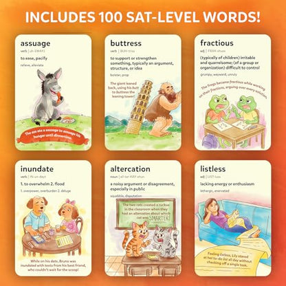 Skillmatics Vocabulary Flash Cards for SAT Prep – Learn 100 Words with Wordplay, Visuals & Soundplay, Study Aid & Educational Gift for Ages 12, 13, 14 & Up, Screen-Free Language Game - style: SAT