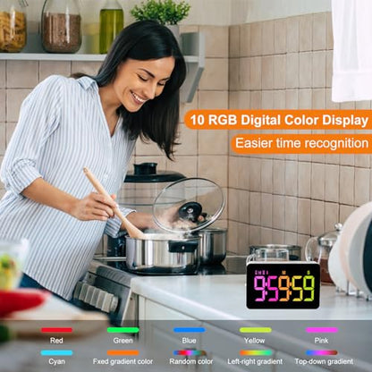 PERSUPER Kitchen Digital Timer, Count Down Up, Rechargeable, Vibration Mode | Adjustable Volume and Brightness LED Display, Time Management Cook, Desk, Kids Adults Study Teaching, Kitchen Gadgets RGB ﻿ - color: .Rgb
