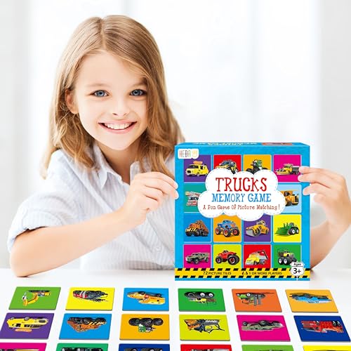 Hebayy Truck Matching Game, 72 PCS Traffic Memory Matching Cards for Toddlers 36 Pairs Transportation Memory Cards Educational Toys for Preschool Boys & Girls 4 5 6 Years Old - style: Truck