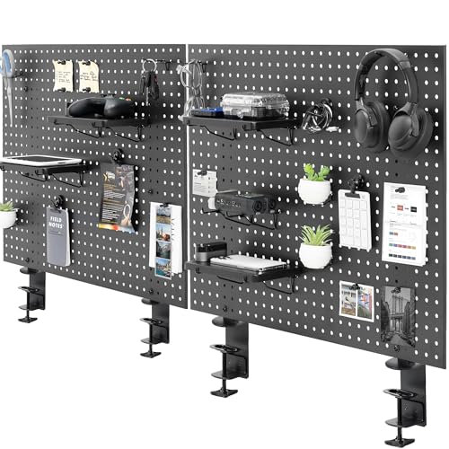 VIVO Black Clamp-on 60 x 24 inch Desk Pegboard, PP-DK30B-2 | Steel Privacy Panel, Magnetic Peg Board, Office Accessory Organizer, Above or Under Desk Placement - color: Black, size: 60"