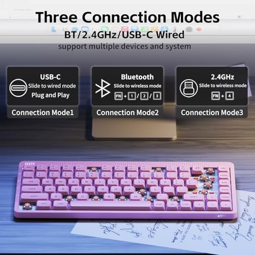 NuPhy Node75 Wireless Mechanical Keyboard, 75% Hot Swappable Custom Low Profile Keyboard, 84 Keys Computer Gaming Keyboards, Supports Touch Gestures, PBT Keycaps, RGB Backlit, Bluetooth/2.4GHz/USB-C - color: Pink, size: Low-Profile Blush Nano Switch