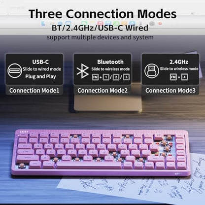 NuPhy Node75 Wireless Mechanical Keyboard, 75% Hot Swappable Custom Low Profile Keyboard, 84 Keys Computer Gaming Keyboards, Supports Touch Gestures, PBT Keycaps, RGB Backlit, Bluetooth/2.4GHz/USB-C - color: Pink, size: Low-Profile Blush Nano Switch