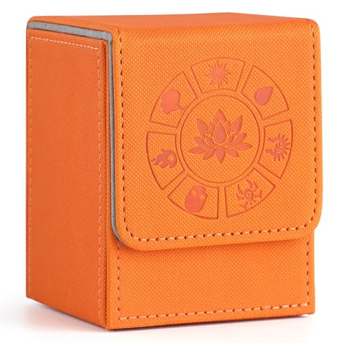 Arkeiliy MTG Deck Box with 50 Pcs Card Sleeve, 110+ Card Storage Leather Deck Box for Magic Commander, Collectible Trading Card Cases(Orange III) - color: Orange III