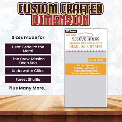 Sleeve Kings Standard Card Sleeves 56x87mm, 60 Micron, 110ct, SKS-8807 | 100% Clear Polypropylene, Acid-Free & PVC-Free, Compatible with Heat: Pedal to the Metal, Great Western Trail - size: 56 x 87 mm, style: Standard USA