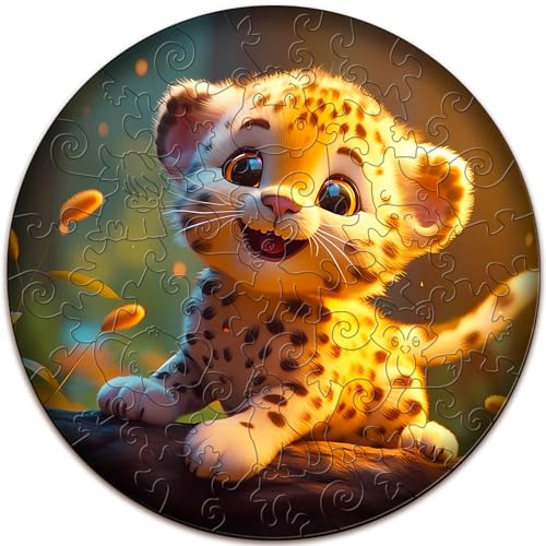 Wooden Puzzles for Kids Ages 6-8, Cute Leopard (50 Pieces) | Unique Animal Wooden Jigsaw, Irregular Cutouts, Home Decor Educational Toy & Christmas Kids Gift, 11.4*11.4 In - color: Cute Leopard