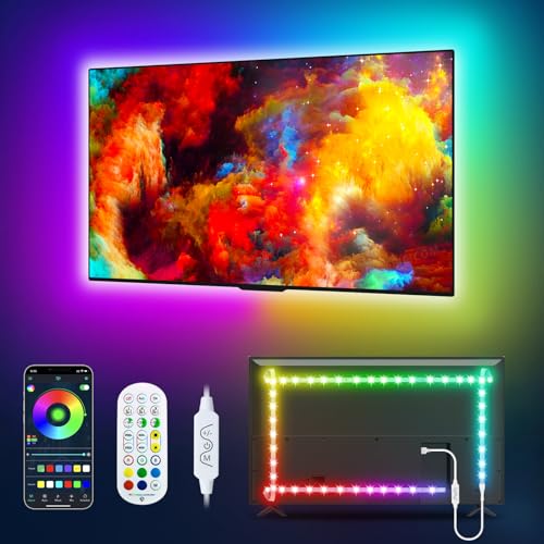 Daymeet LED Lights for TV, 13.1ft TV Lights for 45-60in Tvs, RGB Music Sync Tv Backlight Behind, Bluetooth with Remote and APP Control LED Strip Light for Gaming Room Xmas Decoration - color: Dream colored, size: 13.1ft for 45''-60'' TV