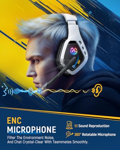 Tatybo Wireless Gaming Headset with Mic, 7.1 Sound 50mm Driver, White Black | 3-mode 2.4G/BT 5.3/USB-C; 30H battery; low latency for PS5/PS4/PC/Switch/Laptop - color: White Black