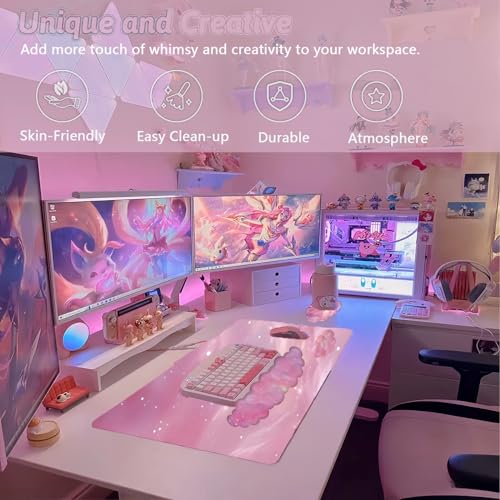 Cloud Mouse Pad Keyboard Wrist Rest 4PCS Galaxy Space Extended Large Desk Mat Pad Set Memory Foam Non-Slip Ergonomic Gaming Mouse Pad Wrist Support for Computer Laptop Home Office Cute Pink Stars - color: 4pcs Pink Galaxy