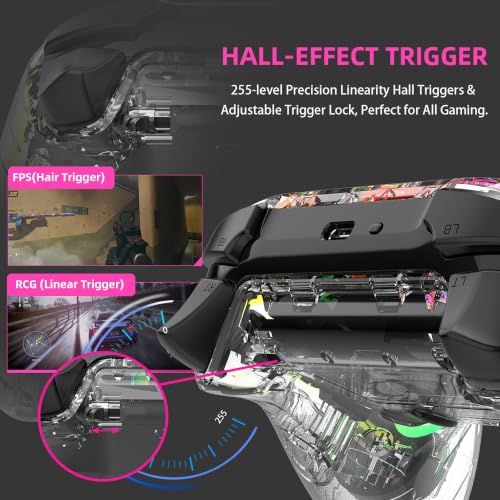 ASRVA Wireless Hall Effect Controller, Bluetooth/2.4G/Wired 3 Modes, RGB Transparent Gamepad with Trigger Lock, 6-Axis Gyro, Compatible with Switch/PC/Mac/PS3/Steam Deck/iOS/Android