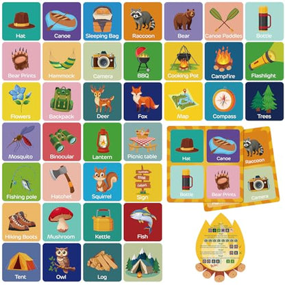 Fuutreo 82 Pcs Memory Matching Games Camping Theme Matching Cards | Camp Theme Memory Game Concentration Cards for Kids Ages 8-12 Match Training Educational Gifts Family Supplies - style: Camping