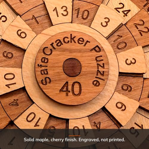 Creative Crafthouse Safecracker 40 Brain Teaser Puzzle for Adults, USA Made | Four rotating wooden rings, Align all 16 columns to one shared sum. A palm size number challenge for the desk or office - style: Safecracker 40