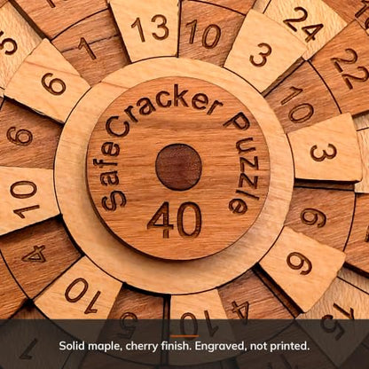 Creative Crafthouse Safecracker 40 Brain Teaser Puzzle for Adults, USA Made | Four rotating wooden rings, Align all 16 columns to one shared sum. A palm size number challenge for the desk or office - style: Safecracker 40