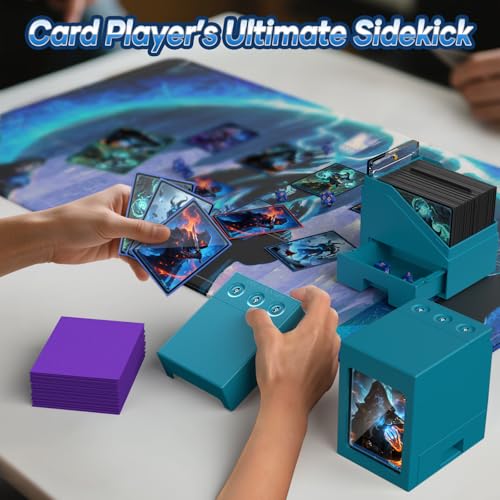 Proijeut Mtg Deck Box with Life Counter, Commander Deck Box Fits 100 Double-Sleeved Cards, Magic Card Storage Box with Commander Display & Dice Tray, Fit for MTG, TCG, CCG (Teal) - color: Teal