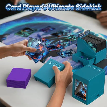 Proijeut Mtg Deck Box with Life Counter, Commander Deck Box Fits 100 Double-Sleeved Cards, Magic Card Storage Box with Commander Display & Dice Tray, Fit for MTG, TCG, CCG (Teal) - color: Teal