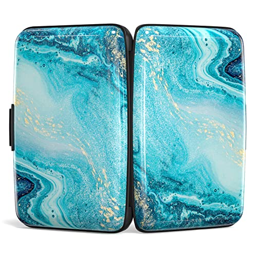 Credit Card Holder, Mini Aluminum Card Wallet RFID Blocking Slim Metal Hard Card Case for Women Men, Blue Ocean Marble - color: Blue Ocean Marble