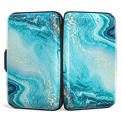 Credit Card Holder, Mini Aluminum Card Wallet RFID Blocking Slim Metal Hard Card Case for Women Men, Blue Ocean Marble - color: Blue Ocean Marble