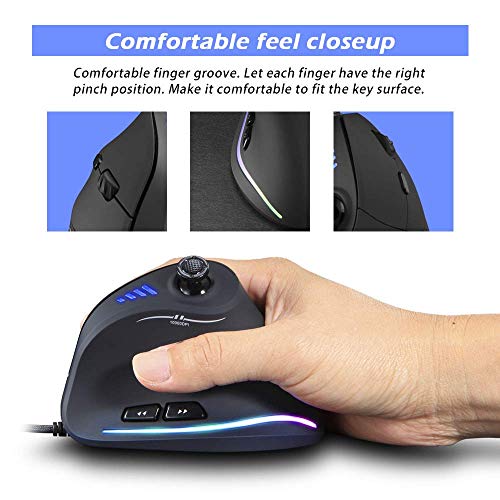 Zeerkeer Ergonomic Vertical Mouse, RGB Wired Vertical Gaming Mouse with Joystick, 10000 Max DPI and 11 Programmable Buttons for Gamers, Computer (Wired)