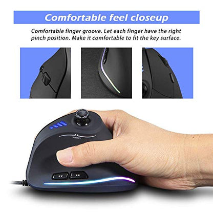 Zeerkeer Ergonomic Vertical Mouse, RGB Wired Vertical Gaming Mouse with Joystick, 10000 Max DPI and 11 Programmable Buttons for Gamers, Computer (Wired)