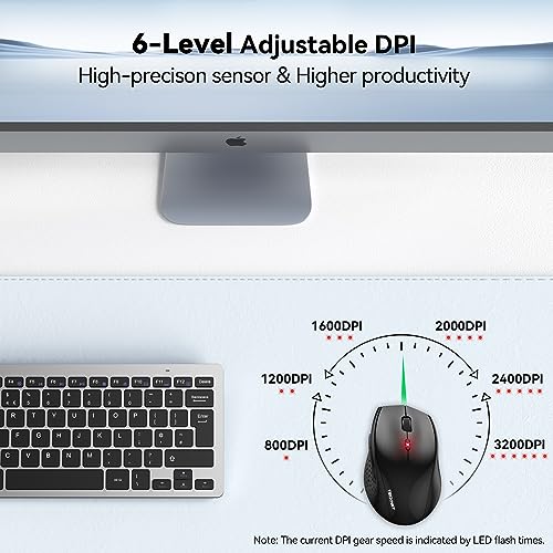 TECKNET 2.4G Wireless Mouse, 4800 DPI Ergonomic Computer Mouse, USB, Black | Mouse for Laptop with USB Receiver, 6 Adjustable DPI, Quiet Click, 30-Month Battery, 6 Button, Portable for PC Chromebook Mac - color: Carbon Black