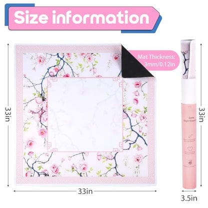 Mahjong Mat & Mah Jongg Mat for Table - Waterproof & Silent, 3mm Thick Non-Slip Game Pad with Unique Designs, Carry Bag & Gift Tube - Premium Mahjongg Accessories（31.5" x 31.5",Pink - color: Pink
