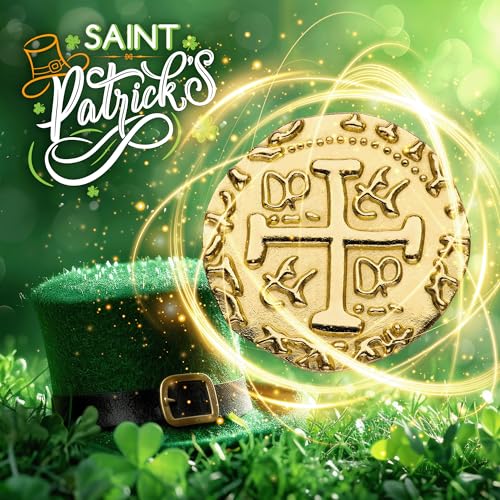 Leib Games Gold Metal Pirate Coins - 100 Leprechaun Metal Gold Coins for St Patricks Day, Game Tokens, Toys & Cosplay - Fake Tokens Set for Pirate Treasure Chest - Diameter: 1.18" - size: 100 Pcs