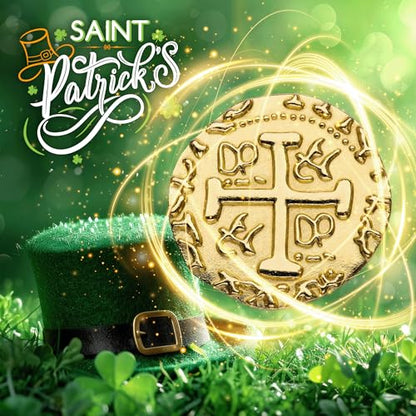 Leib Games Gold Metal Pirate Coins - 100 Leprechaun Metal Gold Coins for St Patricks Day, Game Tokens, Toys & Cosplay - Fake Tokens Set for Pirate Treasure Chest - Diameter: 1.18" - size: 100 Pcs