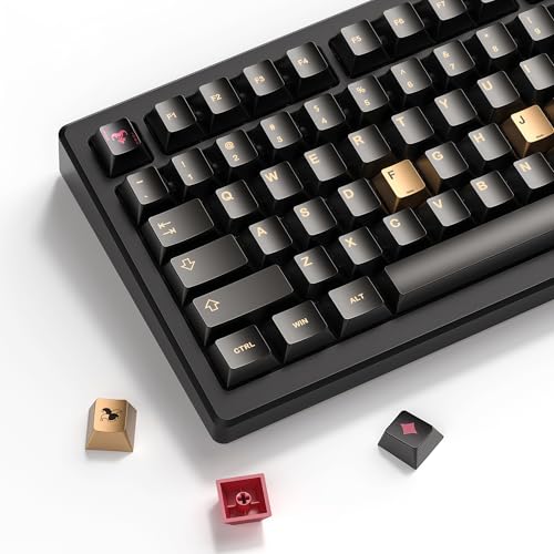 dagaladoo Keyboard keycaps Set, Double Shot PBT keycaps,Cherry Profile Custom Key caps 60 65 75 Percent for Cherry-mx 61/66/68/75/87 Retro Mechanical Keyboard,Black Poker Metal Coating - color: Black,Metal coating