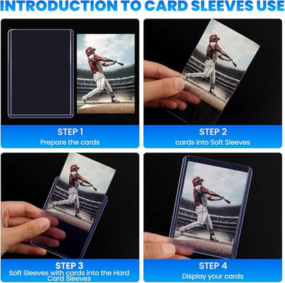2000 Card Sleeves Top Loaders for Cards, 3" x 4" Hard Plastic Toploaders, Baseball Card Protectors, Trading Card Holder for Football Sports Cards (1000 Toploaders + 1000 Penny Sleeves) - size: 1000 Hard Sleeves + 1000 Soft Sleeves