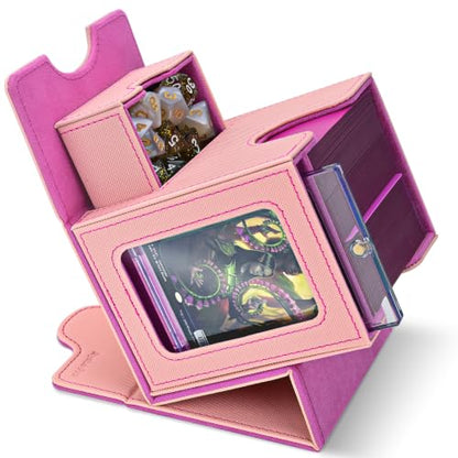 Commander Deck Box for MTG/PTCG/TCG - Patent Pending, Pink | Card Deck Box with Display Fits 100+ Double-Sleeved Cards, Magnetic Trading Card Box with Dice Tray & 35PT Card Holder - color: Pink