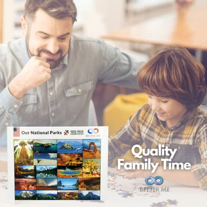 National Parks Puzzle 1000 Piece - Yellowstone, Zion, Acadia & More | USA national parks jigsaw featuring Arches, Crater Lake, Mount Rainier - great gift - style: Our National Parks 1000pc