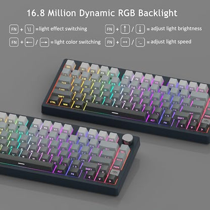 MageGee LIGHT75 Wireless Creamy Keyboard, Tri-Mode Bluetooth/2.4GHz/USB-C RGB Backlit, Gasket Hot Swappable Custom Gaming Keyboard for Win/Mac/PC, with Knob, Side Printed PBT Keycaps, Black - color: Black/Blue Whale Switch