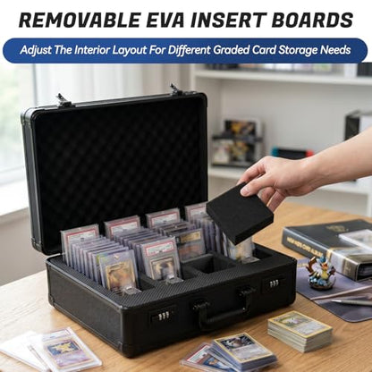 4-Row Graded Card Storage Box with Coded Lock | Spring-Loaded Pushers | Removable EVA Boards | For PSA BGS SGC CGC Slabs - size: 4 Raw