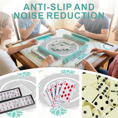 Mahjong Mat for Table,31.5 * 31.5in 3mm，Non-Slip, Silent. | Mahjong Mat with Rules with Storage Bag， Reduction Gaming Mat for Mahjong, Poker, Board Games, Dominoes(White) - color: White