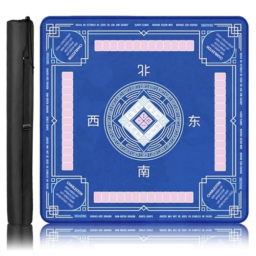 Britimes Mahjong Mat with Black Carrying Bag,31.5"x31.5", Blue | Non-Slip Noise Reduction Gaming Mat Rubber Multi Purpose Game Table Cover for Mahjong Card Dominoes Board Tile Games - color: Deep Blue
