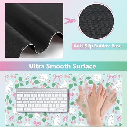 AIMSA Keyboard Wrist Rest Large Mouse Pad Wrist Support Combo, Bows and Kittens Keyboard Pad Desk Mat, Ergonomic Wrist Rest Cushion Pad for Home Office Gaming - color: Bows and Kittens