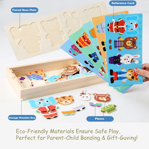 Wooden Bear Family Dress-up Puzzle Box for Toddlers(60pcs),Change Clothes Puzzle Games, Preschool Learning Activities Toys for Kids Ages 3+ - color: Mixed
