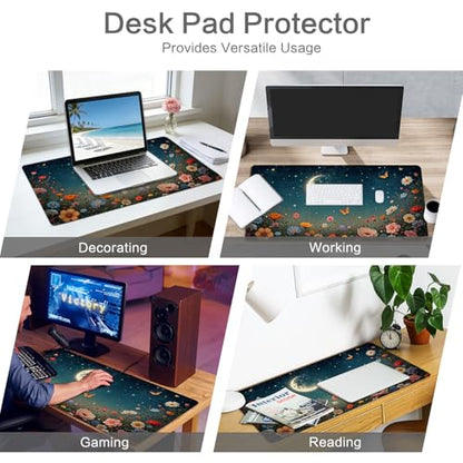 Vimorco Waterproof Mouse Pad,31.5 x 15.7 inch,Black Moon Flowers Desk Pad | XXL Large Mouse Extended Gaming Mousepad with Anti-Slip Rubber Base,Computer Laptop Keyboard Mouse Mat for Work,Game,Office - color: Black Moon Flowers
