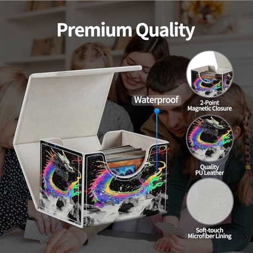 PU Leather Deck Box for MTG Commander Cards, Fits 100+ Double Sleeved Cards, Secure Magnetic Trading Card Storage Case for TCG CCG,Cyberpunk Neon Dragon - color: Cyberpunk Neon Dragon