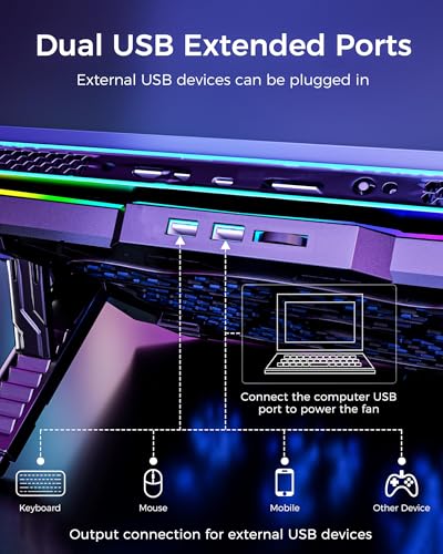 AICHESON Gaming Laptop Cooling Pad with 8 Fans, RGB Computer Stand for 15.6-17.3 Inch Notebook with 7 Height Slots, 2 USB Ports, AA3 - color: RGBLight