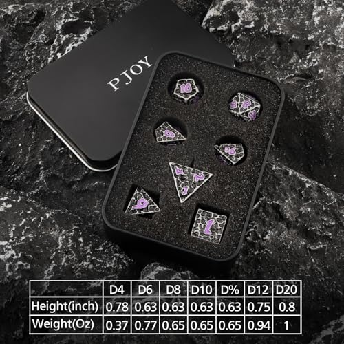 PJOY Metal Dice Set D&D for Dungeons and Dragons Dice with Case Meteorite Iron Purple 7PCS 16mm Role Playing Cool DND Gifts for Players DM Board Game Masters Wizards - color: Iron Purple
